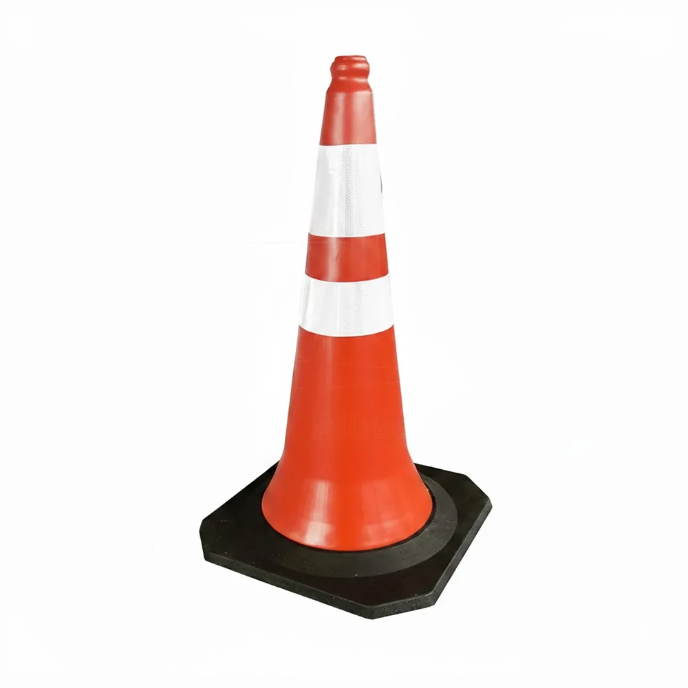 Road safety cone with rubber base for traffic control