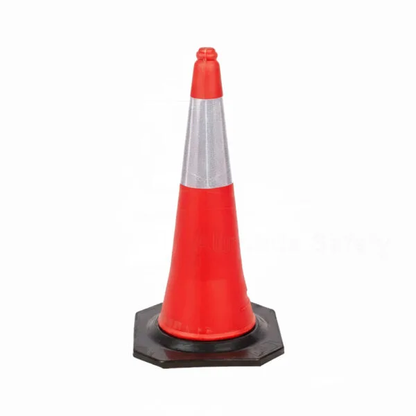 Orange traffic cones with rubber base for road safety