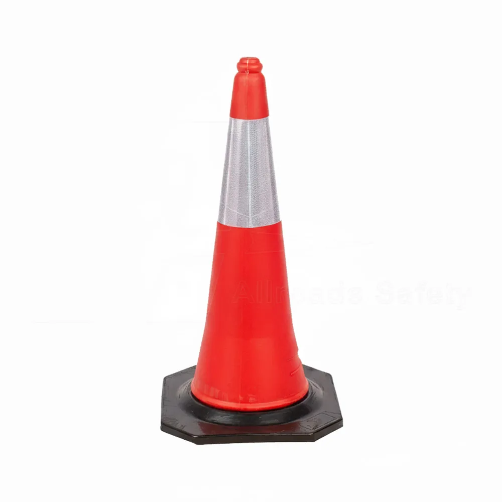 Orange traffic cones with rubber base for road safety
