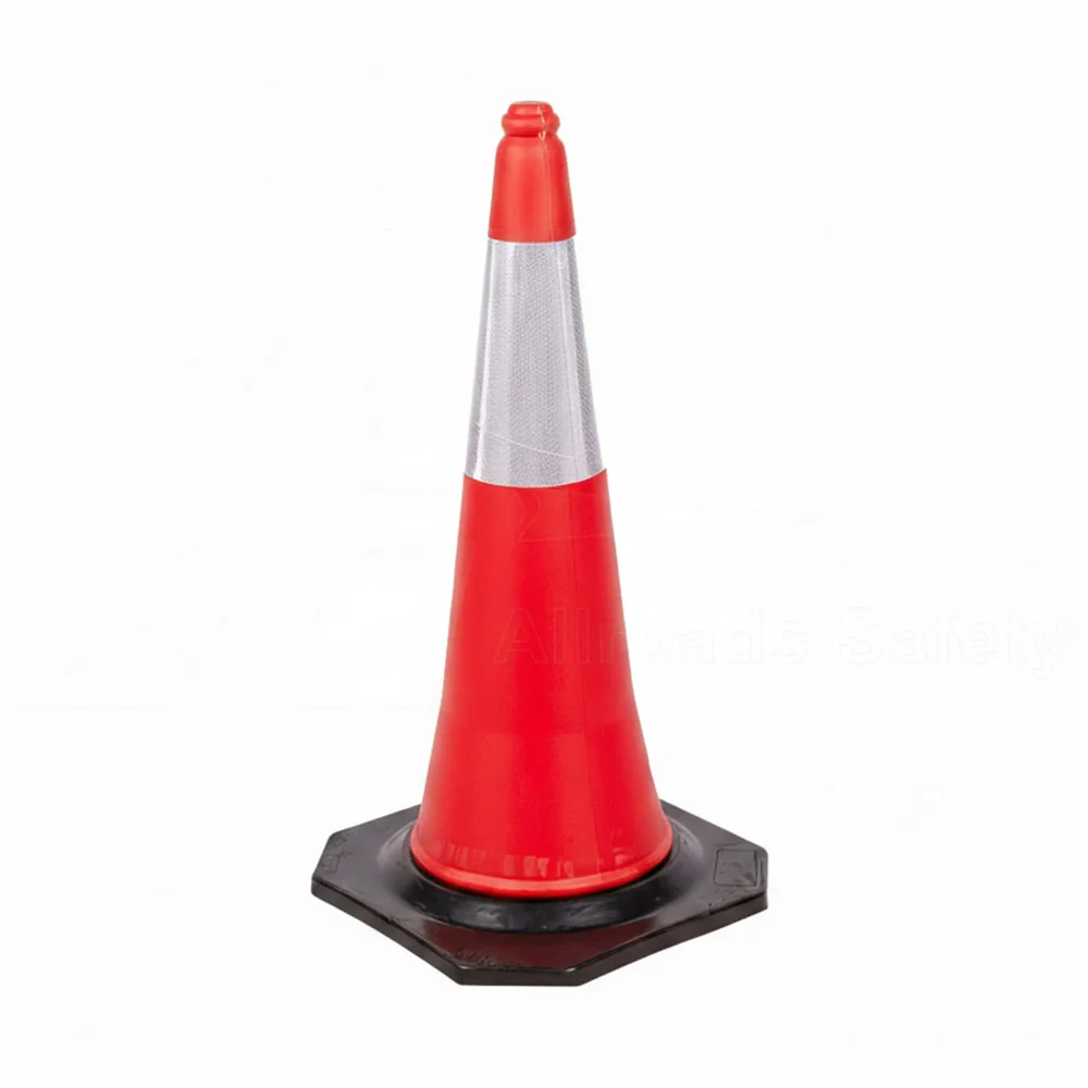 Heavy-duty orange safety cones for construction zones