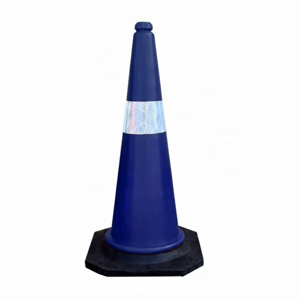 Blue traffic cones with rubber base for parking control
