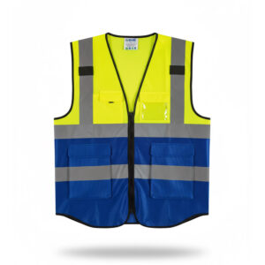 135 gsm 2 Green and blue Reflective Jacket (Front)