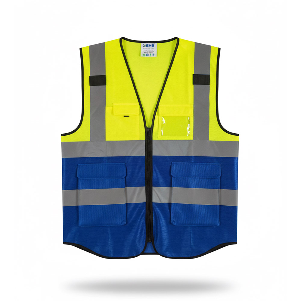 135 gsm 2 Green and blue Reflective Jacket (Front)