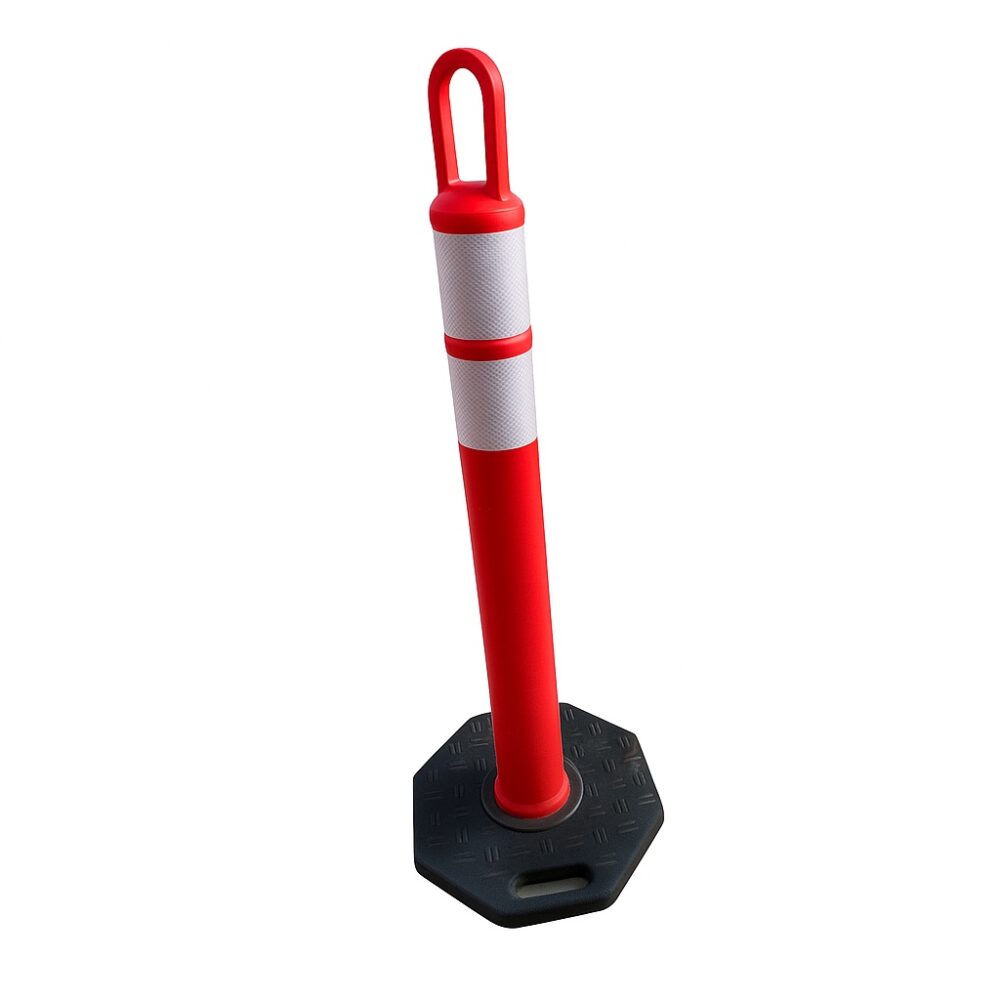 Portable Delineator Post (1200mm) - Tall Warning Bollard with Base 1 Red Traffic Post