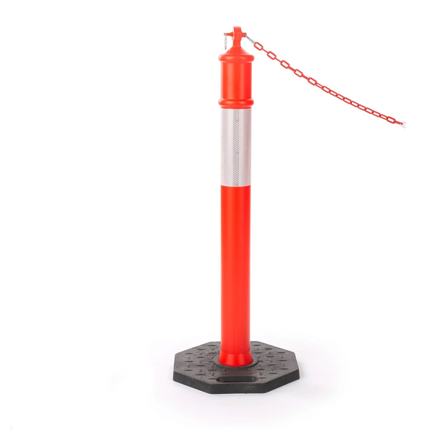 Plastic traffic bollard with rubber base
