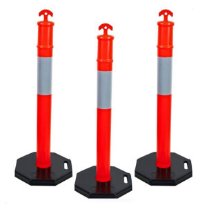 Parking bollards with reflective tape