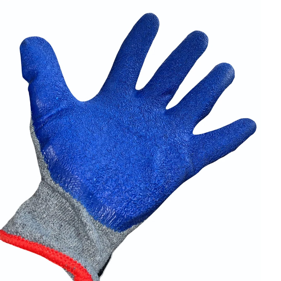 Cotton Latex Coated Gloves Grey Blue (LS-104) - 4
