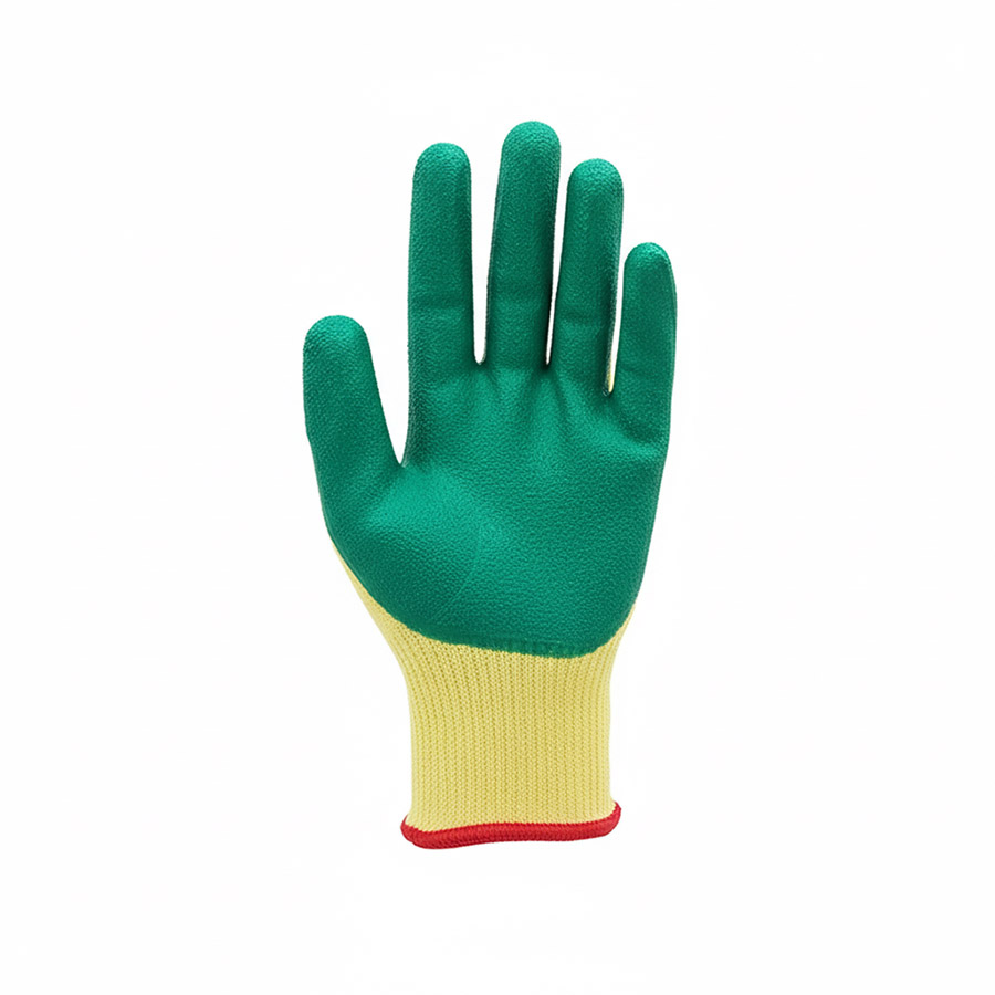 Cotton Latex Coated Gloves Yellow Green (LS-102) - 4