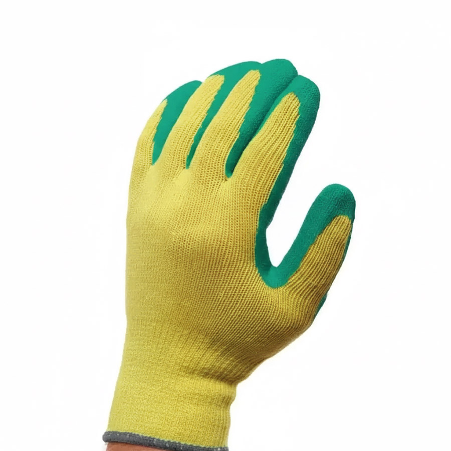 Cotton Latex Coated Gloves Yellow Green (LS-102) - 6