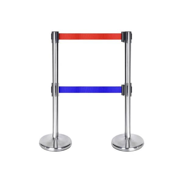 Double belt retractable queue barrier stand