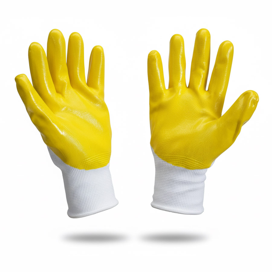 Piton White Yellow Half Coating Gloves (LS-137) - 2